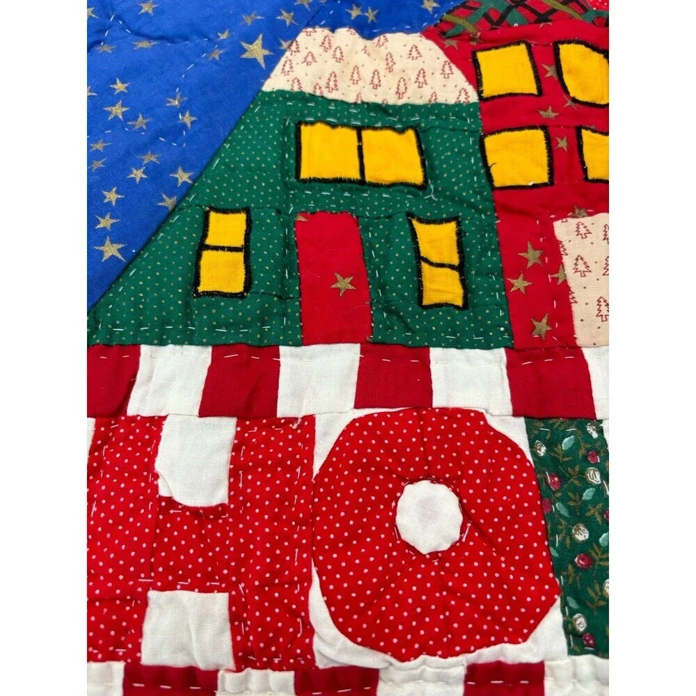 Vintage Patchwork HO HO HO Multicolor Christmas Tree Skirt Santa Holiday 40